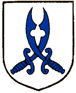 Blasonierung: Auf Silber zwei gekreuzte blaue Krummsäbel. Blasonierung: Auf Silber zwei gekreuzte blaue Krummsäbel.